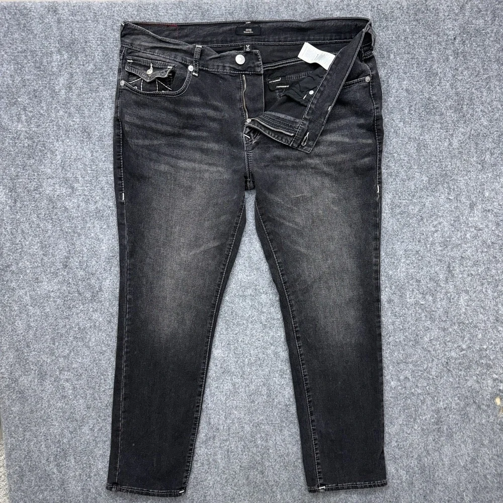 True Religion Geno Relaxed Slim Big T Flap Jeans Men's size 38 38x31 black